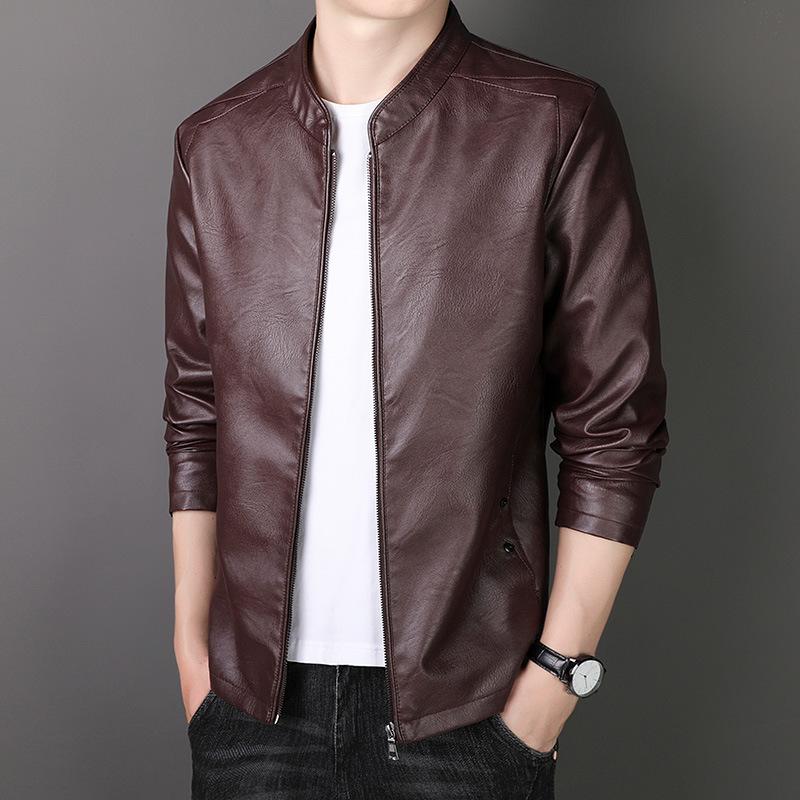 Autumn and Winter New Leather Men's Business Casual Stand Collar Leather Jacket Jacket Dad Suit American Pilot Leather Men