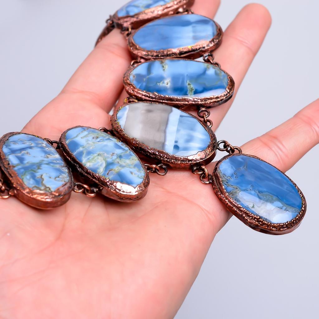 Natural Owyhee Blue Opal Copper Mother Gift Electroformed Chain Necklace Jewelry V-83