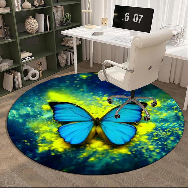Butterflies And Sunflowers round carpet Chair cushion Round Entryway Rug, Soft Round Rugs for Living Room, Bedroom, Circle Carpet decor gifts