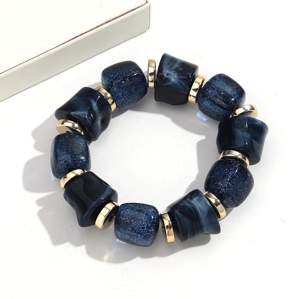 Boho Multicolor Resin Irregular Square Beaded Bracelet for Women Men New Trendy Acrylic Geometric Strechy Bracelet Jewelry Gifts