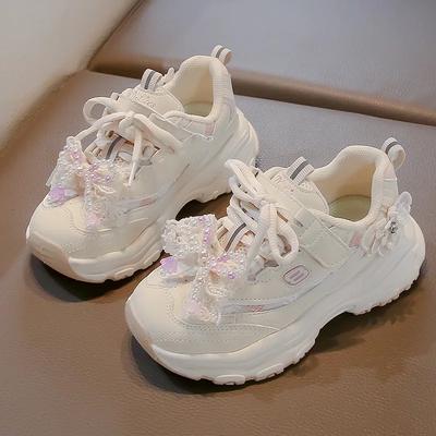 Scarpe da Ginnastica da Bambina con Fiocco in Rete Scarpe da Principessa per Bambini Suola Spessa Morbida Nuova Moda 2025 Scarpe da Corsa per Bambini Rete d'Aria Traspirante