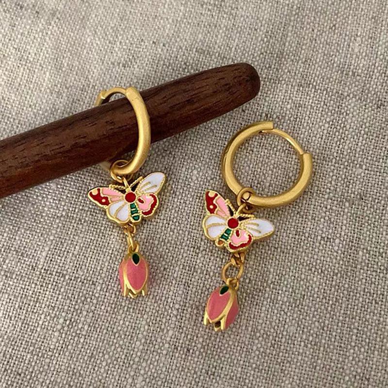 Retro Ruyi Tassel Fan-shaped Stud Earrings - Chinese Style