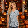 Women's V-Neck Short Sleeve Scrub Top with Pockets Botanical Print Caregiver Uniform