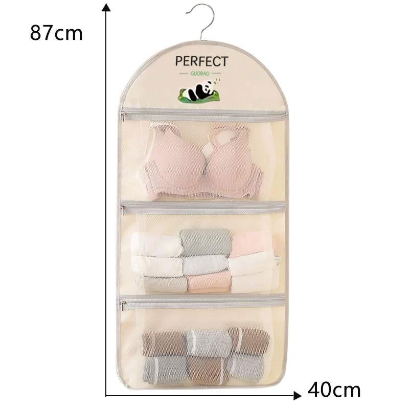 1/2/3-lagige Aufbewahrungstasche aus Mesh mit Reißverschluss, große Kapazität, Unterwäsche-Socken-Tasche, atmungsaktiver Schrank-Organizer mit Kleiderbügel