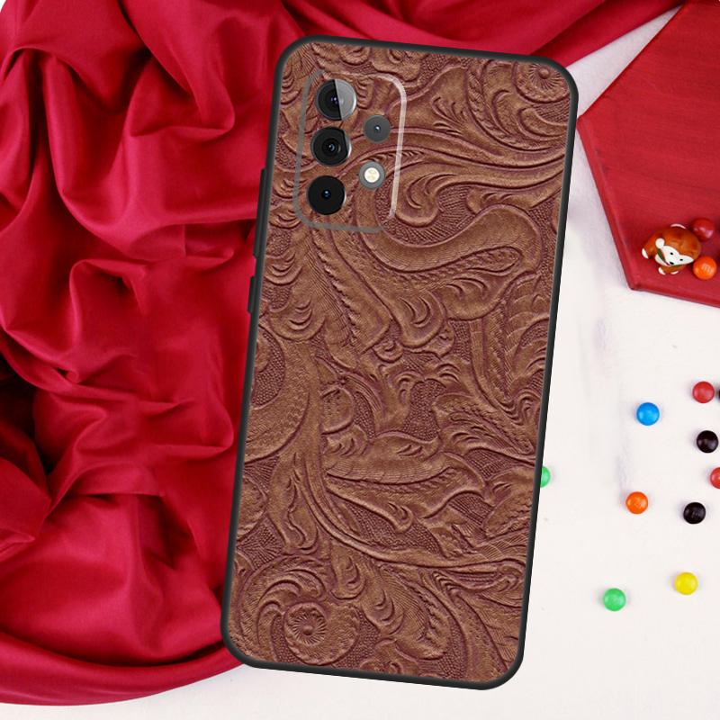 Braunes geprägtes Leder Muster für Samsung Galaxy A15 A55 A53 A33 A35 A22 A32 A52 A54 A34 A14 A56 A36 A26 A16 A05 A06 Hülle