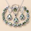 Water Drop Jewelry Sets With Green Cubic Zirconia Bridal Necklace And Earrings For Women Wedding Accessory
