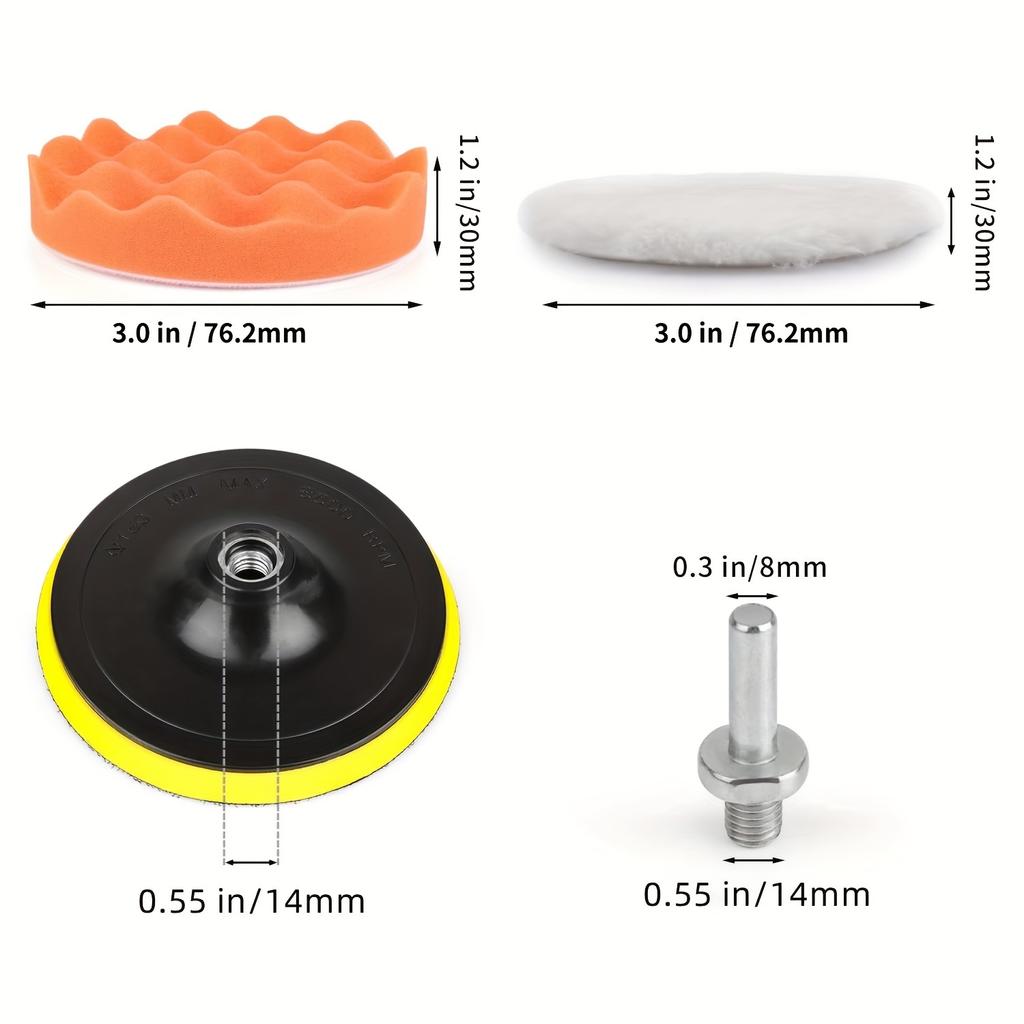 11Pcs Kit 3-Inch Buffing Pad Car Foam Drill Sponge Wool Polishing Pads Car Buffer Polisher for Sanding, Waxing, Sealing Glaze