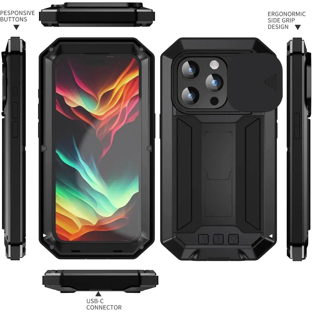 Heavy Duty Rugged Metal Case for IPhone, Case for IPhone 16 13 15 14 Pro Max, Screw Military Shockproof Cover with Screen Ca