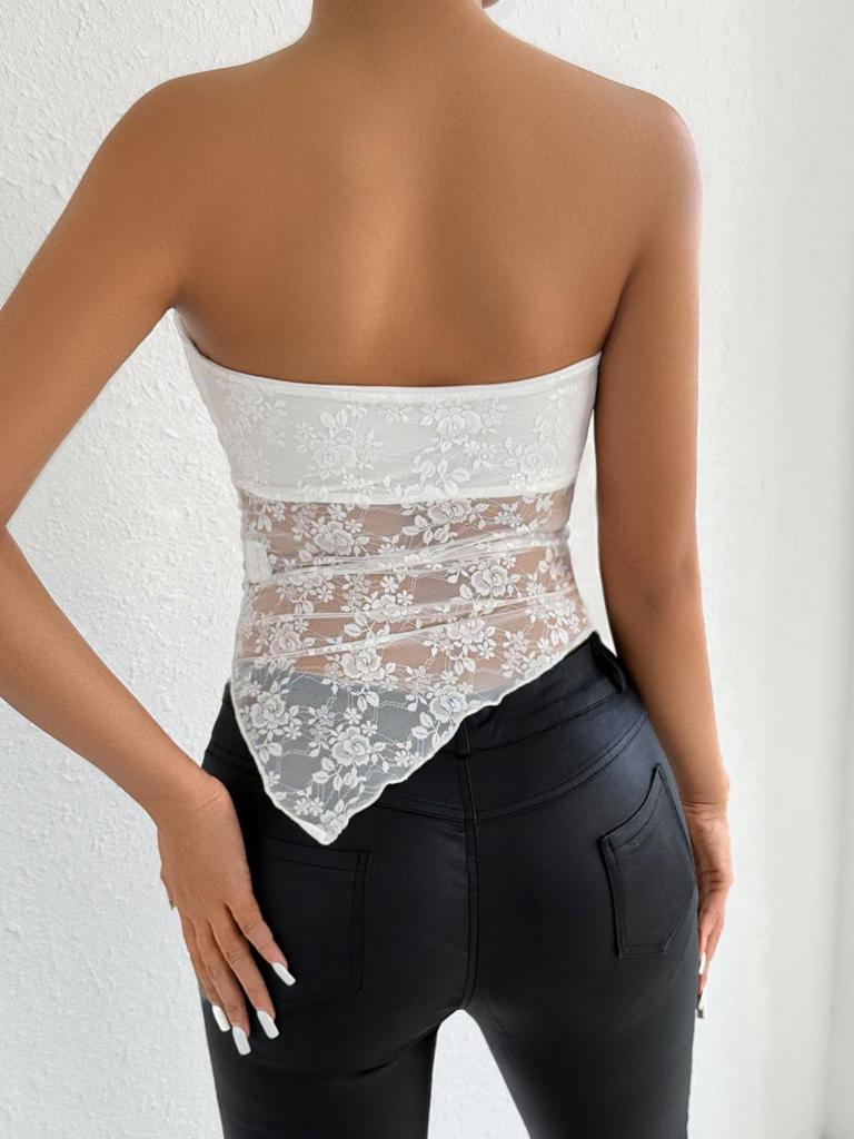 Spring/Summer 2026 Hot Selling Women's Asymmetrical Lace Spliced Bandeau Top