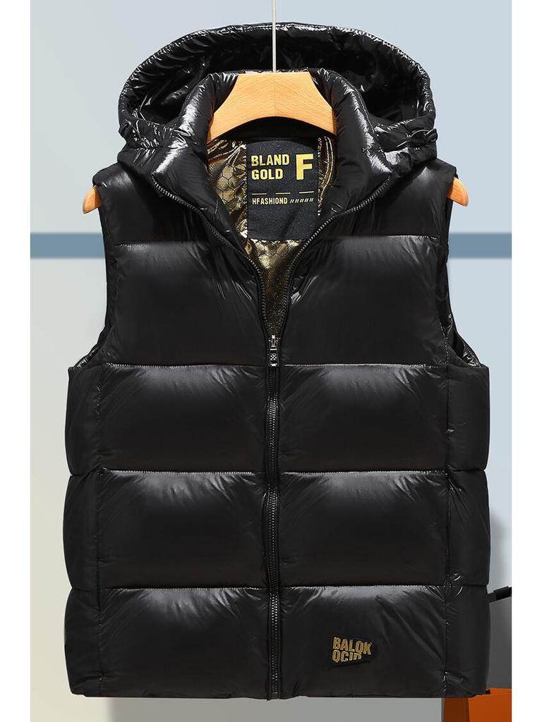 Men's Black and Gold Hooded Winter Down Cotton Gilet Vest