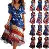 Women's Casual V-Neck Short-Sleeve Independence Day Print Dress