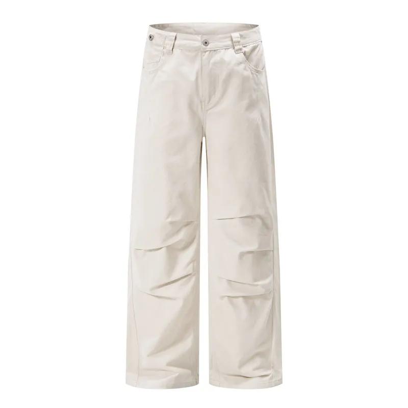 Autumn Men Vintage Washed Pleated Cargo Pants Men Straight Leg Casual Trousers Retro Streetwear Daily Relaxed Fit Fashion Pants