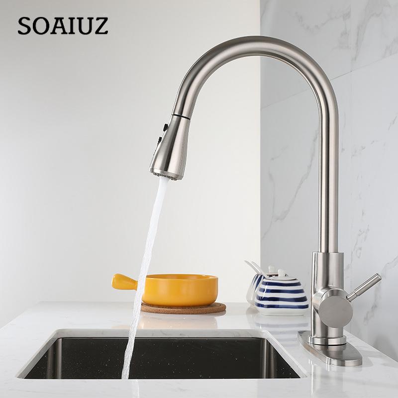 Tapware Removable Hot Sink Kitchen Flexible Faucet with Pull Down Sprayer Mixer Black Korea Type Gourmet Single Lever Stream
