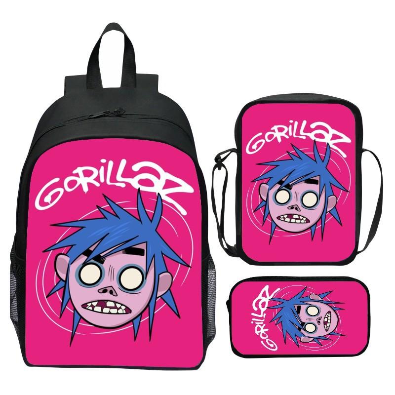 Gorillaz UK Virtual Band Printed Cartoon Backpack 3-Piece Set School Bag Lightweight Large Capacity