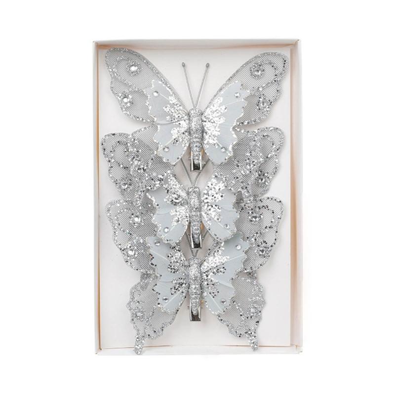 Set of 3 Elegant Butterfly Christmas Ornament Festival Butterfly Hanging Ornament for Christmas Tree Decoration