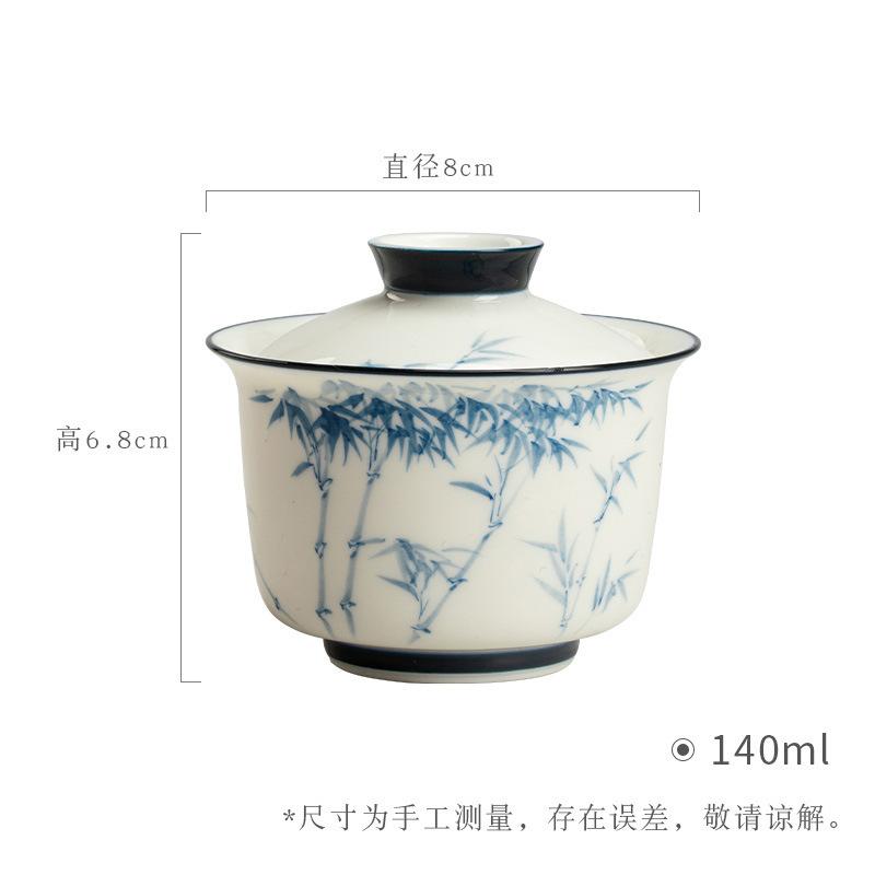 140ml Hand-painted Blue And White Bamboo Gaiwan Retro Tea Tureen Tea Bowl With Lid Kit Tea Maker Cover Bowl Teaware Craft Gift