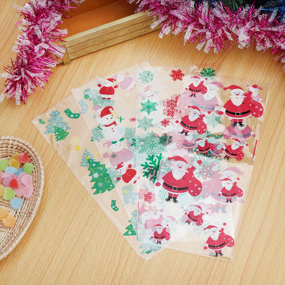 Merry Christmas Santa Claus Snowman Plastic Baking Packaging Xmas Candy Bags Snack Cookies Storage
