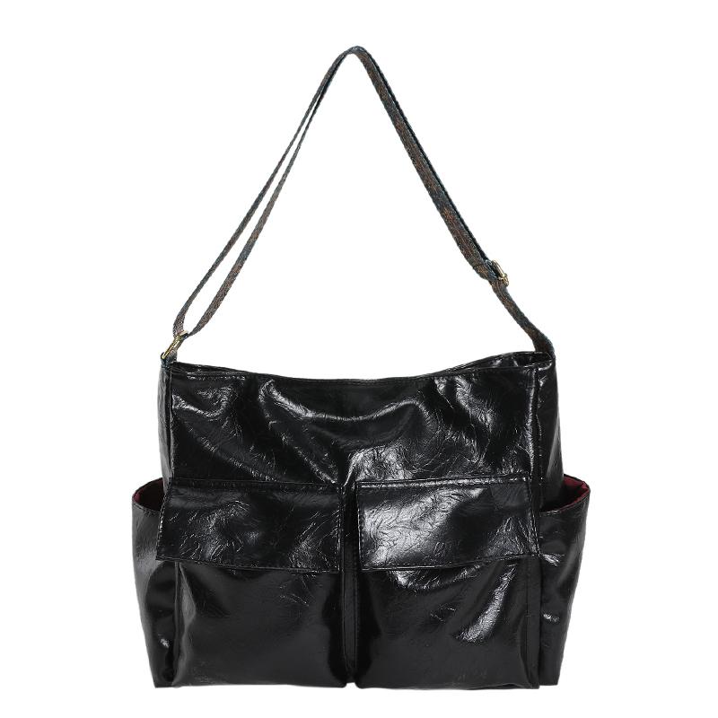 Women's shoulder bag with zipper pu  hot sale high quality  solid color  stitching line  casual bag