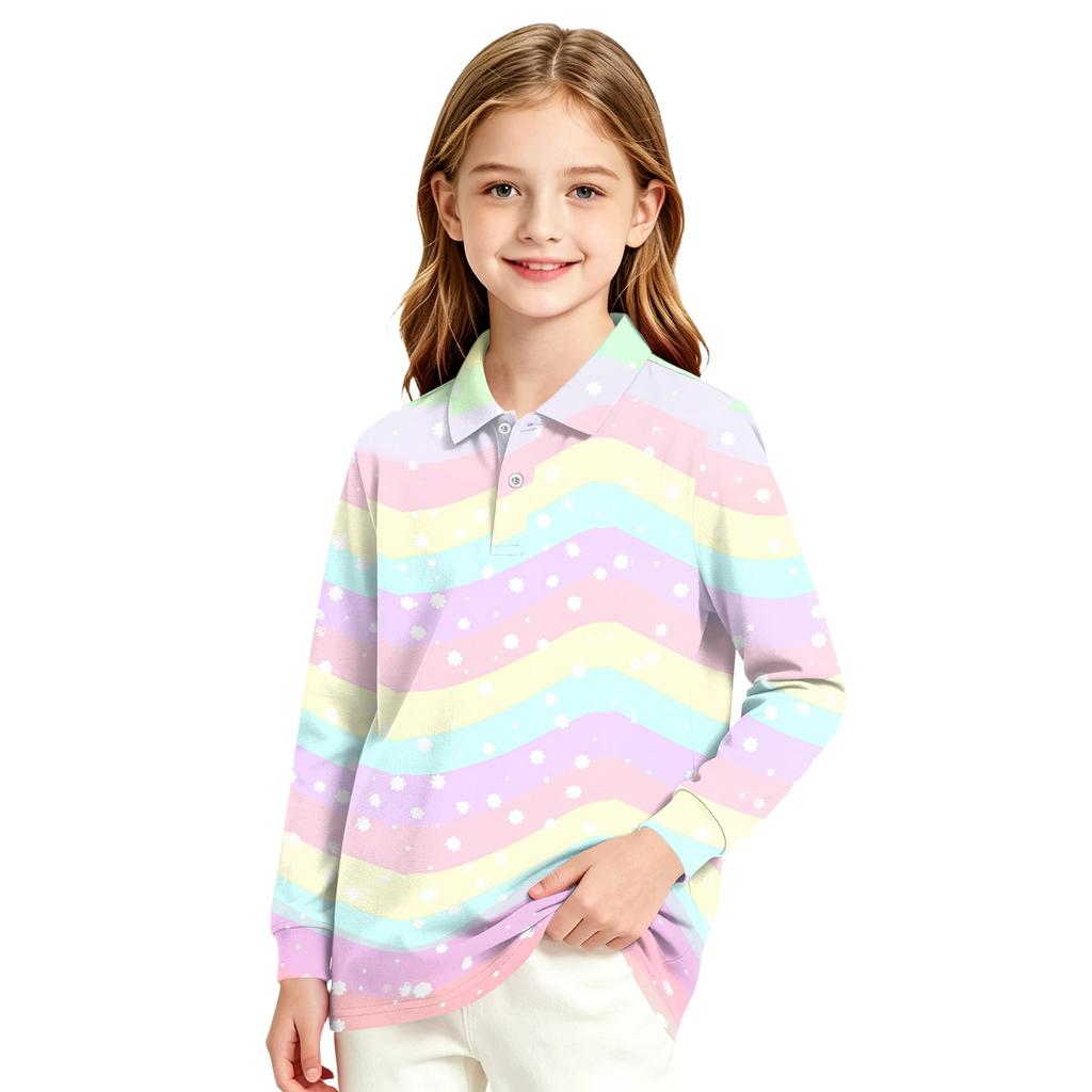 Girls' Long Sleeve Print School Uniform Blouse for Casual Formal Wear