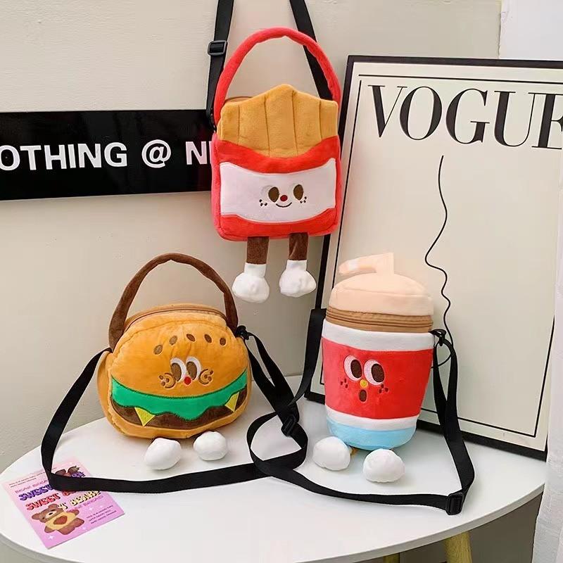 Adorable Plush Cartoon Burger Fries Soda Crossbody Bag Perfect For Girls