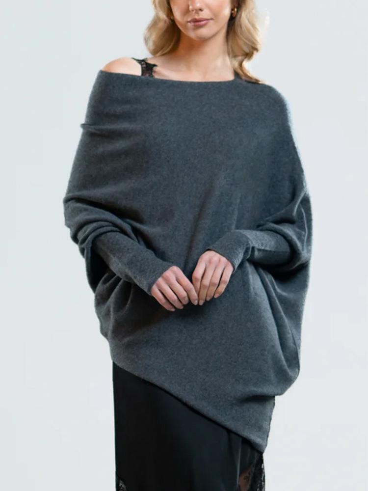 Solid Color Round Neck Ruched Pullover - European & American Style, Long Sleeve, Comfortable Knit