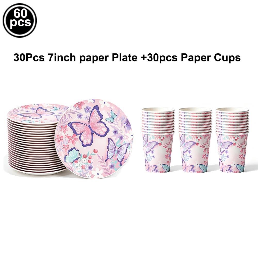 Butterfly Birthday Party Decoration Disposable Party Plates Cup Napkin Tablecloth Butterfly Knìfe Birthday Decoration Baby Showe