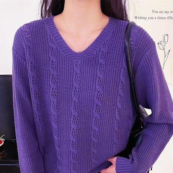 

Женский свитер большого размера с короткими рукавами и низким вырезом, нишевый, женский, скрывающий полноту плеч, тонкой вязки XXXXL фиолетовый