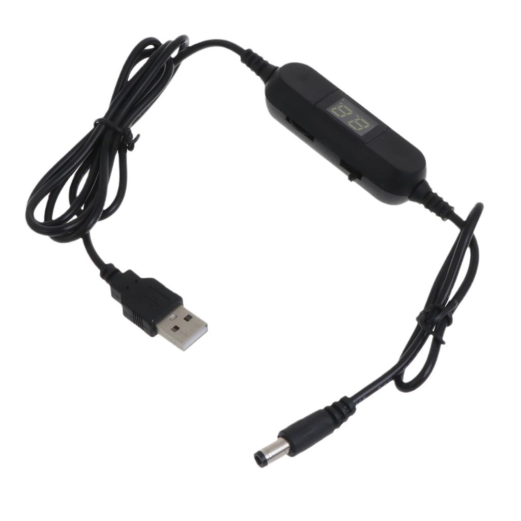 130cm USB To 1.5V 3V4.5V 6V 8V 12V 5.5x2.1mm Adjustable Voltages Cable with LED Voltmeter for Radio Light Fan Toy Clock
