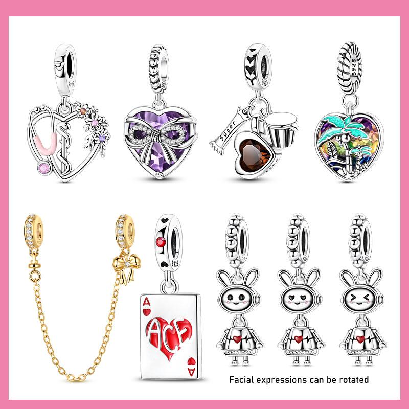 Copper Robots That Can Change Their Faces Charms Hearts Poker Cards Beads Pendant Fit Original Bracelet Diy Jewelry