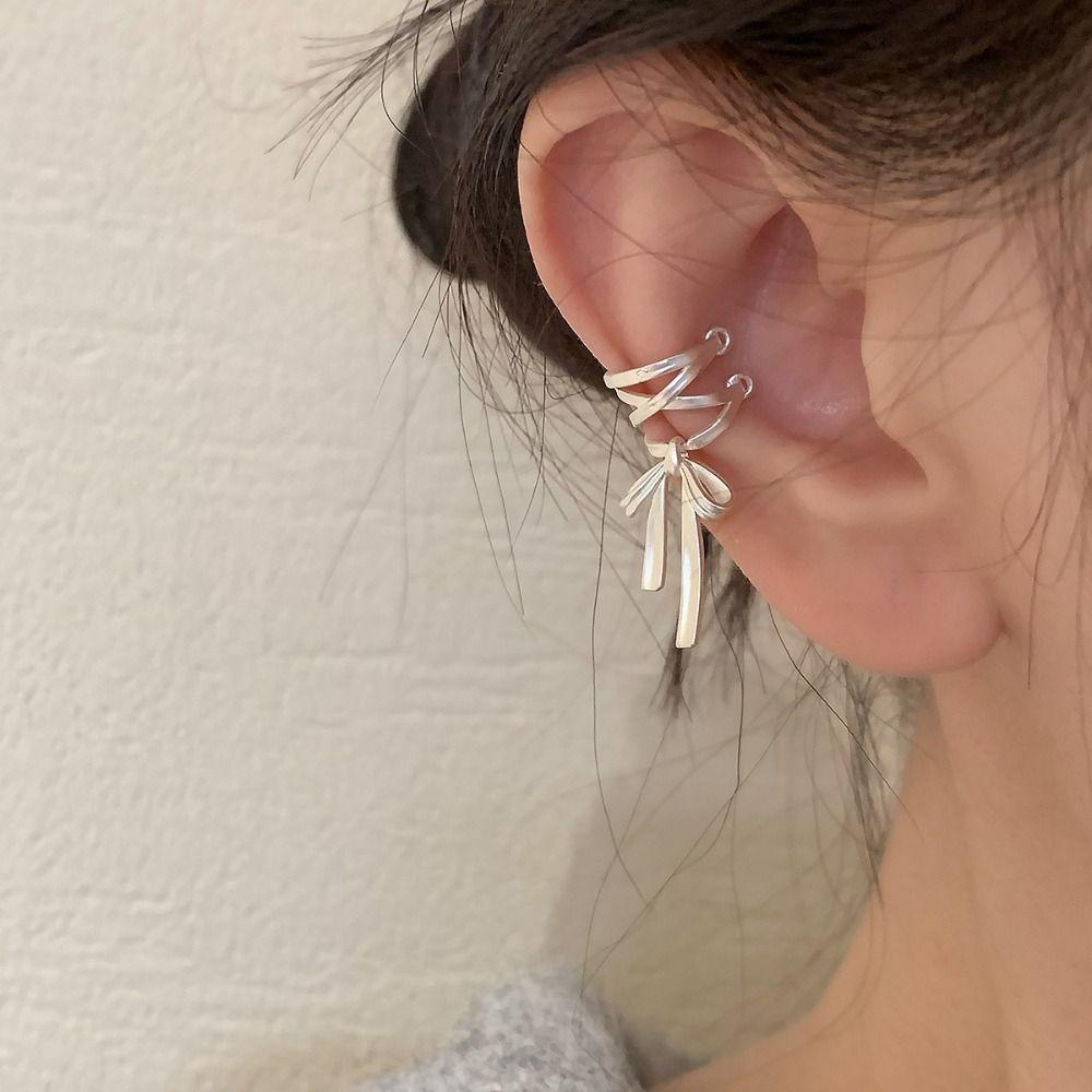 Non-piercing Lacing Bow Ear Cuffs Harajuku Bow Earrings Aesthetic Balletcore Ribbon Ear Cuff  Girls