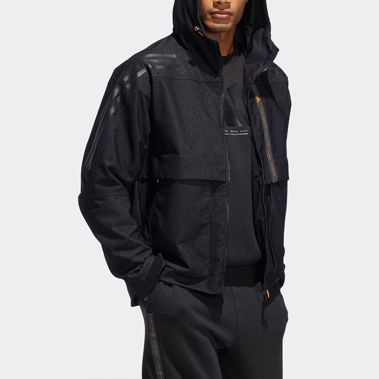 Adidas Logo Print Sport Hooded Jacket Men Outerwear Black HE9904