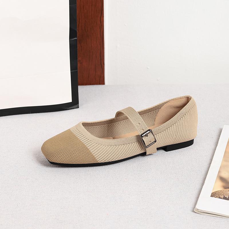 Women's Square Toe Mary Jane Flats Casual Ballet Shoes Walking Shoes with Adjustable Strap Slip On Comfortable Work Flats Soft Dressy Shoes for Women