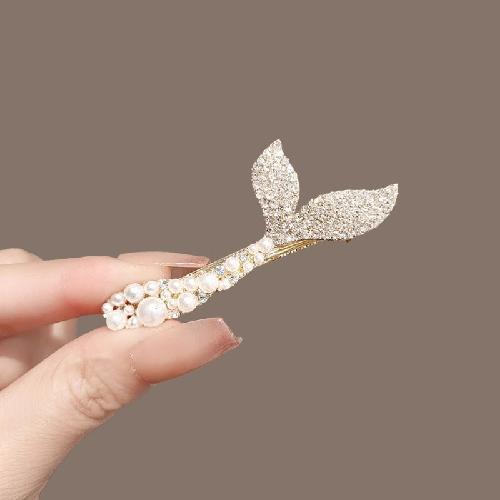 

Mermaid Tail Hairpin Female Bangs Side Clip Full of Diamonds Pearl Headdress Premium Duckbill Clip Hair Jewelry