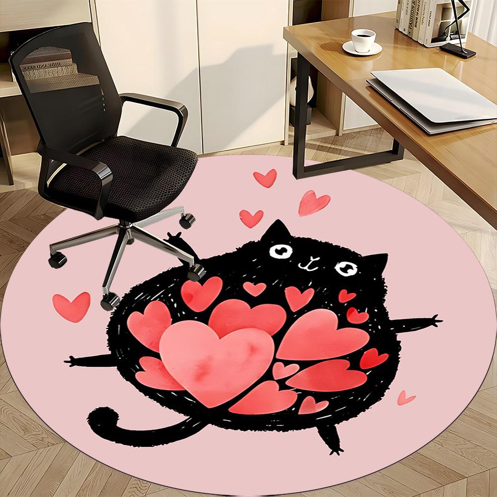 1pc Love Cat Office Round Area Rug, Indoor Mat Suitable For Office, Under Office Chairs Bedroom Living Room Home Decor, Room Deco 189