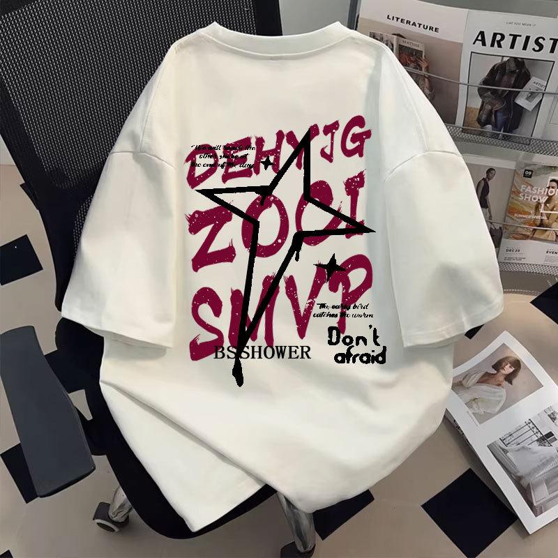 

Unisex White Cotton Street Style Summer T-shirt: Trendy, Loose-Fit Half Sleeve L (50-60 kg)