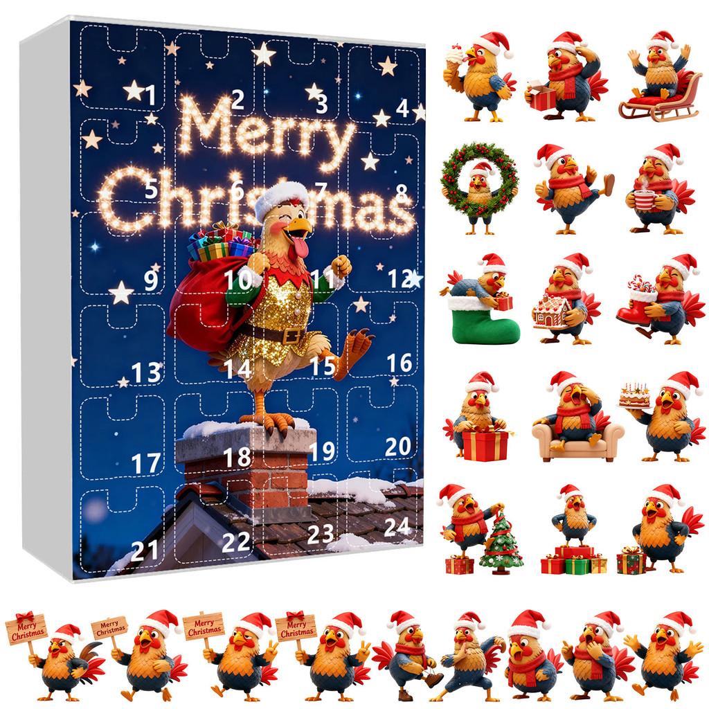 Christmas Countdown Box With Chicken Shaped Acrylic Tree Ornaments For Holiday Decor