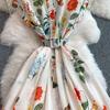 Summer Women Elegant Turn-down Collar Designer Print Long Midi Runway Party Shirt Dresses With Belt