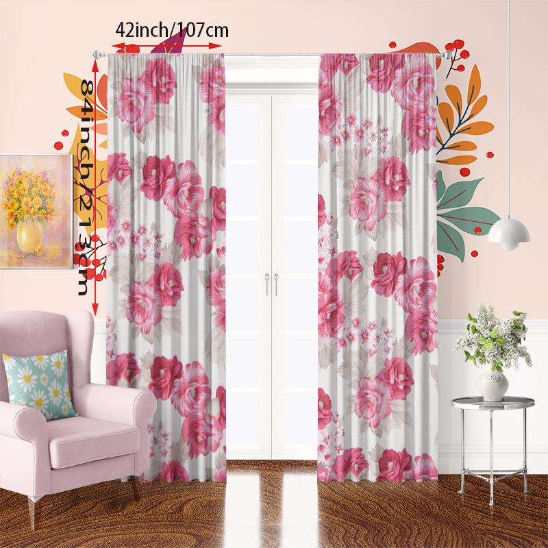 2PCS- Red Rose -HD Printed Curtain - Polyester Material - Suitable for Bedroom, Living Room, Study (customizable)