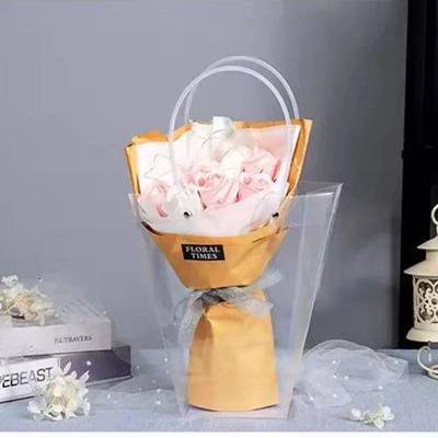 Transparent Trapezoidal Handbag PVC Plastic Waterproof Hand Gift Portable Bag PP Flower Bag Flower Shop Bouquet Gift Packaging