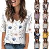 Women's Fashionable Casual Short-sleeved Five-quarter Sleeve Floral Print V-neck Top