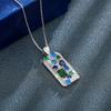 Huitan Luxury Geometric Pendant Necklace Full with Blue/Green Cubic Zirconia New Trendy Women's Neck Accessories Wedding Jewelry