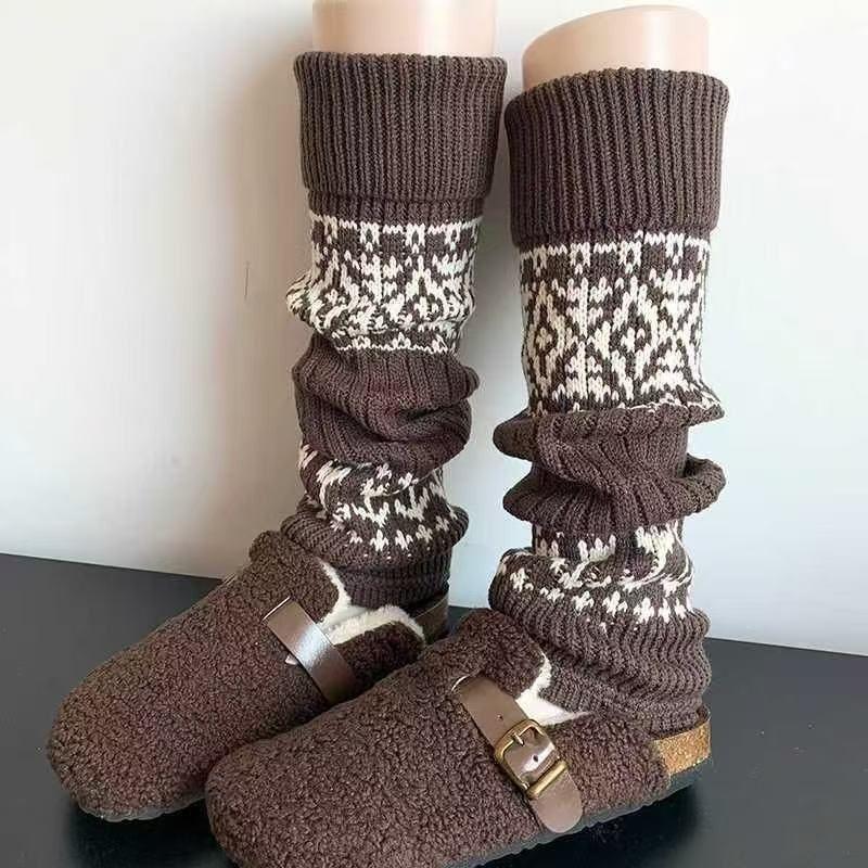 1Pair Women Autumn Winter Legwarmers Socks Retro Knitted Kneepad Leg Warmer Female Girls Pile Heap Socks Outdoor Warm Socks