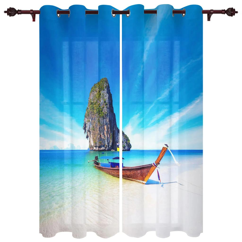 Ocean Nautical Sailing Window Curtains Home Decor Living Room Curtains Kitchen Drapes Panel Curtains for Bedroom Windows cortina