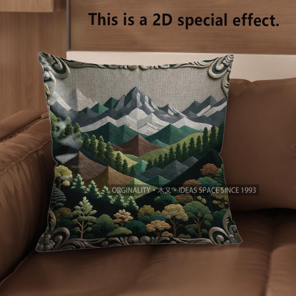 2D Mountain Landscape Decorative Pillow Covers Pattern Cushion Cover Suitable For Sofa Bedroom Car Pillow Cover