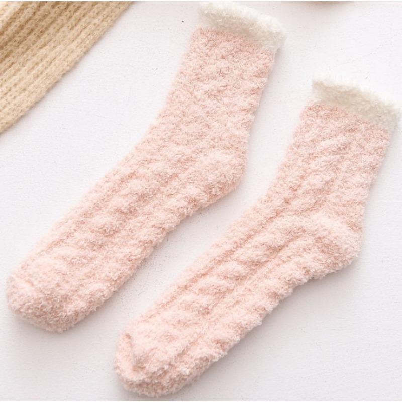 5 Pairs Thickened Coral Fleece Sock for Women Medium Tube Comfort and Warmth Winter Floor Socks
