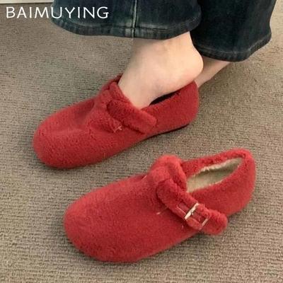 Fur Flats Woman Loafers Shoes Casual Warm Cozy Walking Cotton Shoes 2025 Winter New Brand Short Plush Fashion Mujer Zapatillas