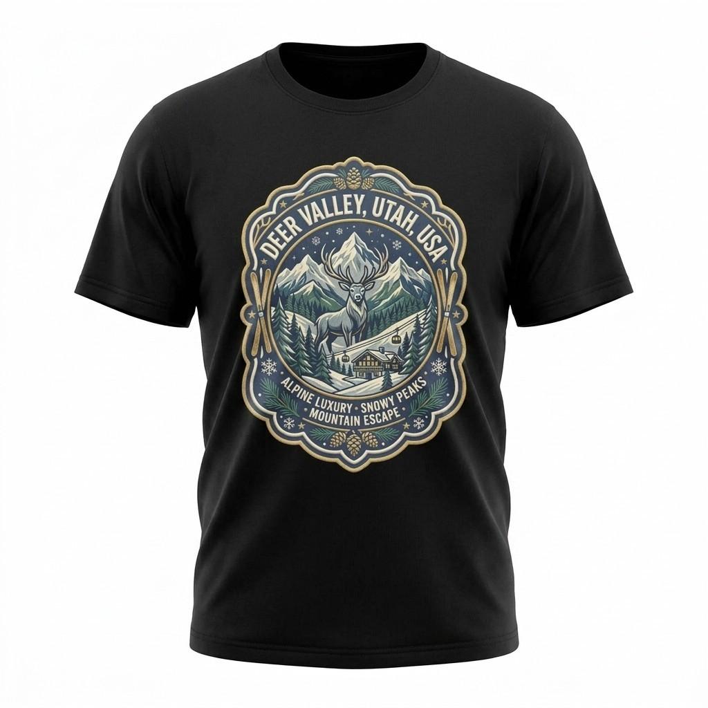 Deer Valley Utah Alpine Ski Graphic T-Shirt Unisex Travel Tee