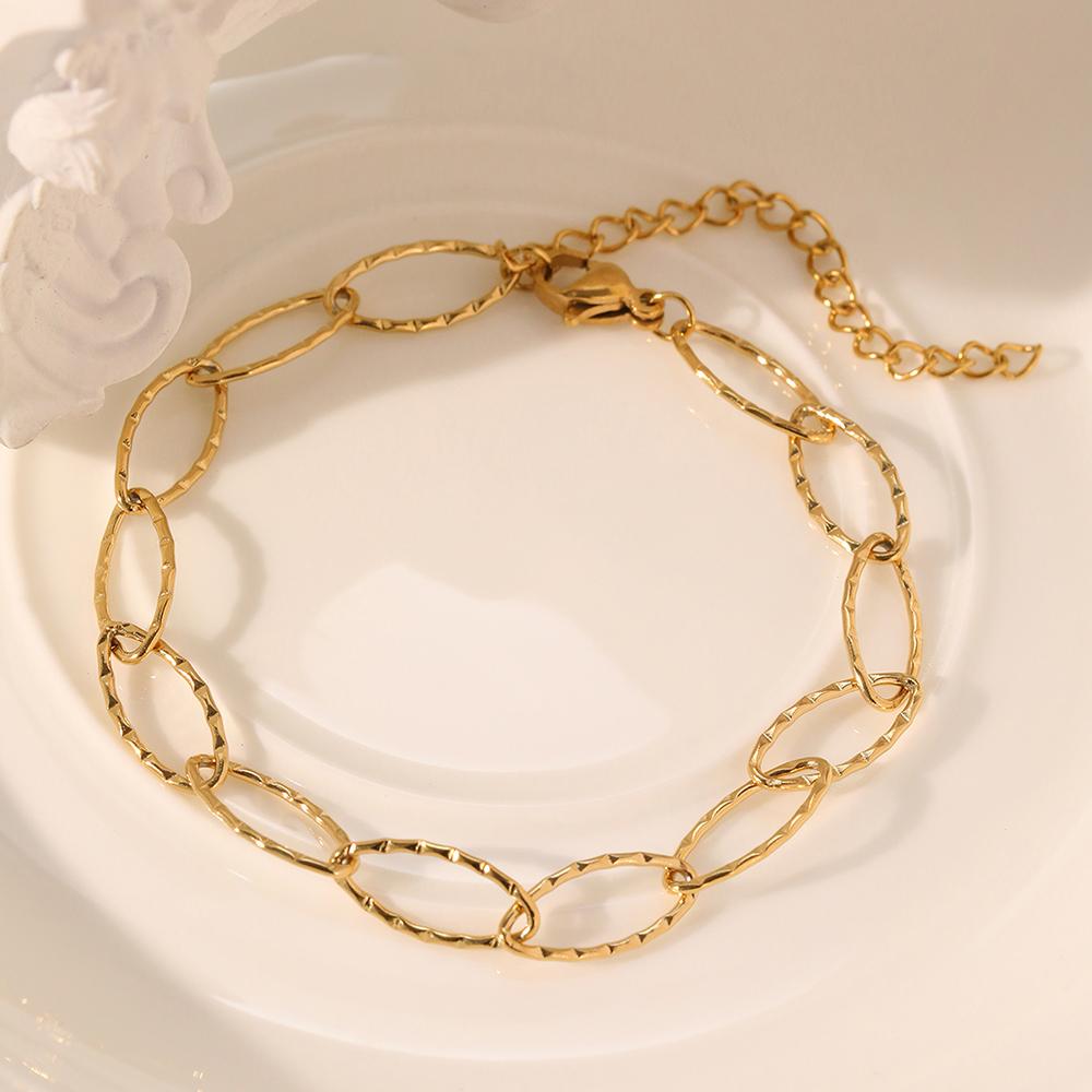 

Браслеты из нержавеющей стали Эллиптическая цепь с О-кольцами Минималистичная классика Браслет для женщин Циркон Повседневная носка Красивые подарки