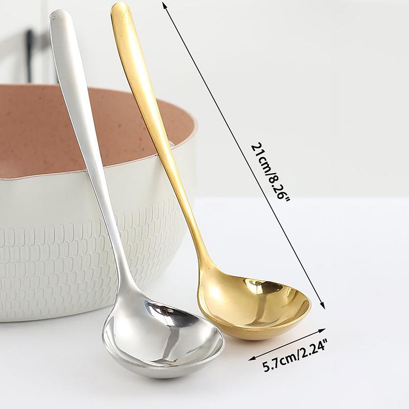 Nerezová ocel s velkou hlavou kulaté lžíce Síťka Červená zlatá večeře Dlouhá rukojeť Míchací dezertní lžíce na kuchyňské doplňky Gadgets