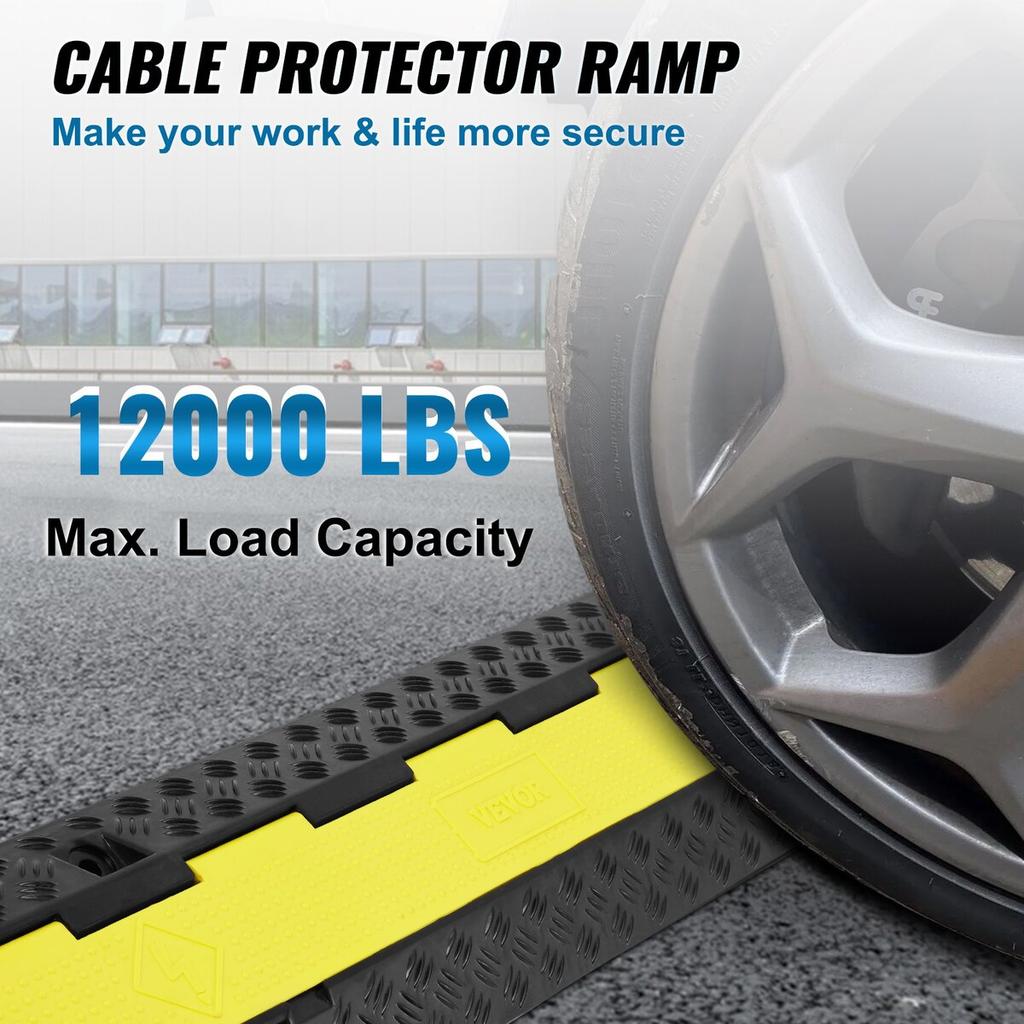 3 Pack Rubber Cable Protector Ramp, 2 Channel, 12000 Lbs/axle Capacity Heavy Duty Hose Wire Cover Ramp Driveway, Traffic Speed Bump W/ Flip-Open Top